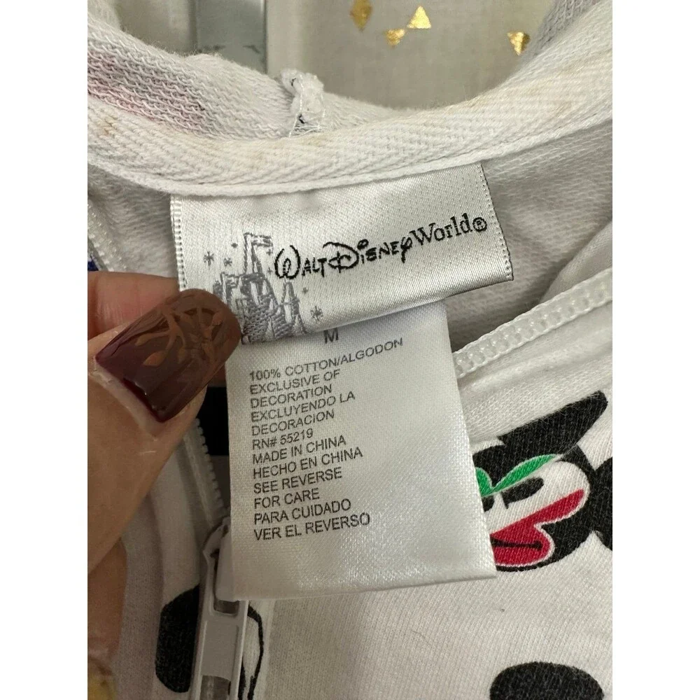 Walt Disney World 100% Cotton Epcot World Showcase Mickey Mouse Flags Zip Hoodie
